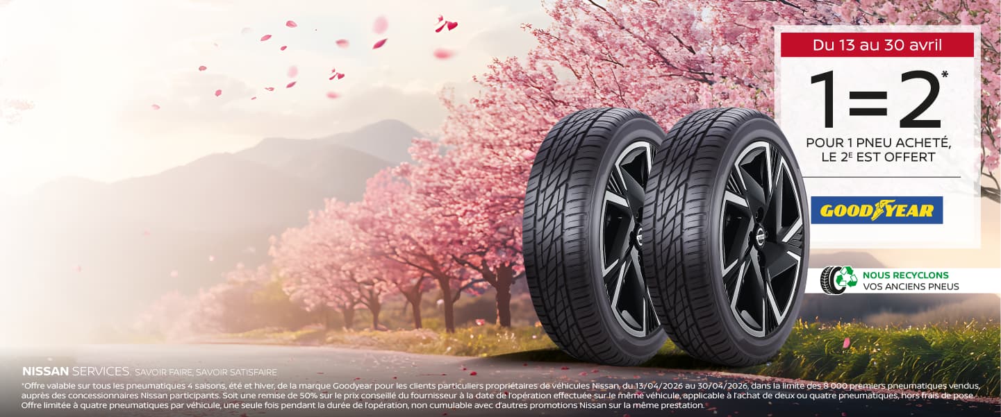 1 pneu acheté = 1 pneu offert chez Nissan 
